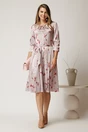 Rochie midi roz in clos din triplu voal cu imprimeuri florale si cordon in talie, 3, dyfashion.ro