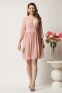 Rochie midi roz in clos din voal cu pliuri la bust- LaDonna, 3, dyfashion.ro