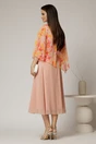 Rochie midi roz somon cu voal cu imprimeuri oranj, 2, dyfashion.ro