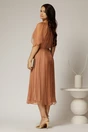 Rochie midi roz somon din matase cu detaliu floral  si decolteu V, 2, dyfashion.ro