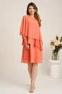 Rochie midi roz somon din voal cu capa si croi drept, 4, dyfashion.ro