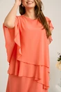 Rochie midi roz somon din voal cu capa si croi drept, 3, dyfashion.ro
