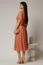 Rochie midi roz somon din voal cu sclipici si decolteu in V, 2, dyfashion.ro
