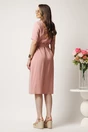 Rochie midi roz tip camasa cu nasturi si cordon in talie, 2, dyfashion.ro
