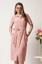 Rochie midi roz tip camasa cu nasturi si cordon in talie, 1, dyfashion.ro