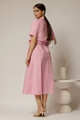 Rochie midi roz tip camasa din poplin cu cordon in talie, 2, dyfashion.ro