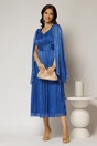 Rochie midi Scarlet albastra din voal peliculizat cu maneci ample si deolteu V, 3, dyfashion.ro