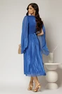 Rochie midi Scarlet albastra din voal peliculizat cu maneci ample si deolteu V, 2, dyfashion.ro