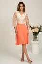 Rochie midi somon cu fusta in clos din voal si dantela florala la bust, 4, dyfashion.ro