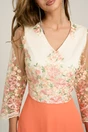 Rochie midi somon cu fusta in clos din voal si dantela florala la bust, 3, dyfashion.ro