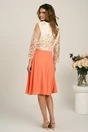 Rochie midi somon cu fusta in clos din voal si dantela florala la bust, 2, dyfashion.ro