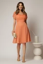 Rochie midi somon din voal cu buline si maneci scurte petrecute, 3, dyfashion.ro