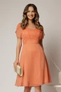 Rochie midi somon din voal cu buline si maneci scurte petrecute, 1, dyfashion.ro