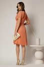 Rochie midi somon din voal cu buline si maneci scurte petrecute, 2, dyfashion.ro