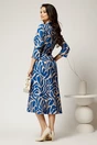Rochie midi tip camasa bej cu imprimeuri albastre si curea in talie, 3, dyfashion.ro