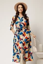 Rochie midi tip camasa cu imprimeuri portocalii si curea in talie, 1, dyfashion.ro