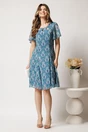 Rochie midi turcoaz cu mov din voal in clin cu fir lurex si decupaje la decolteu, 3, dyfashion.ro