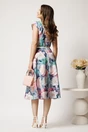 Rochie midi turcoaz cu roz in clos cu buzunare si curea in talie, 2, dyfashion.ro