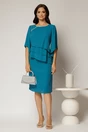 Rochie midi turcoaz de ocazie cu croi drept si perle la decolteu, 3, dyfashion.ro