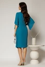 Rochie midi turcoaz de ocazie cu croi drept si perle la decolteu, 2, dyfashion.ro