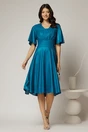 Rochie midi turcoaz de ocazie din voal cu sidef si decolteu in V, 3, dyfashion.ro