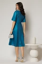 Rochie midi turcoaz de ocazie din voal cu sidef si decolteu in V, 2, dyfashion.ro