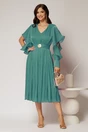 Rochie midi turcoaz de ocazie din voal peliculizat cu cordon detasabil, 3, dyfashion.ro