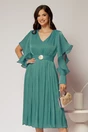 Rochie midi turcoaz de ocazie din voal peliculizat cu cordon detasabil, 1, dyfashion.ro