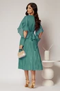 Rochie midi turcoaz de ocazie din voal peliculizat cu cordon detasabil, 2, dyfashion.ro