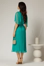 Rochie midi turcoaz din matase cu detaliu floral  si decolteu V, 2, dyfashion.ro
