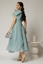 Rochie midi turcoaz din organza cu pietre strass si funda ampla pe umar, 2, dyfashion.ro