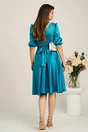 Rochie midi turcoaz din tafta in clos cu cordon in talie- Ella Collection Aria, 2, dyfashion.ro