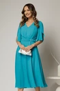 Rochie midi turcoaz din triplu voal cu decolteu in V, 1, dyfashion.ro