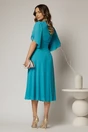 Rochie midi turcoaz din triplu voal cu decolteu in V, 2, dyfashion.ro