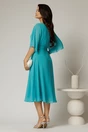 Rochie midi turcoaz din voal cu decolteu asimetric si floare la bust, 2, dyfashion.ro