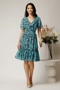 Rochie midi turcoaz din voal cu imprimeu si volane, 3, dyfashion.ro