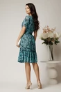 Rochie midi turcoaz din voal cu imprimeu si volane, 2, dyfashion.ro