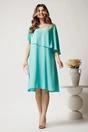Rochie midi turcoaz din voal dreapta cu volan si broderie pe bust, 3, dyfashion.ro