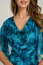 Rochie midi turcoaz din voal in clos cu imprimeuri si maneci vaporoase, 3, dyfashion.ro