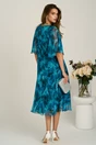 Rochie midi turcoaz din voal in clos cu imprimeuri si maneci vaporoase, 2, dyfashion.ro