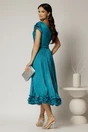 Rochie midi turcoaz din voal peliculizat cu volanase pe fusta, 2, dyfashion.ro