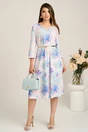 Rochie midi turcoaz in clos din stofa cu flori bleu si curea in talie, 4, dyfashion.ro