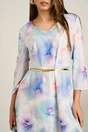 Rochie midi turcoaz in clos din stofa cu flori bleu si curea in talie, 3, dyfashion.ro