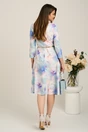 Rochie midi turcoaz in clos din stofa cu flori bleu si curea in talie, 2, dyfashion.ro