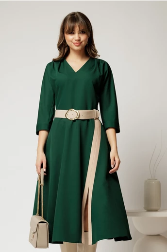Rochie midi verde clos cu slit pe fusta