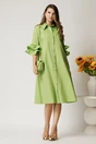 Rochie midi verde crud din bumbac tip camasa cu croi A, 3, dyfashion.ro