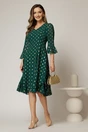 Rochie midi verde cu buline aurii din voal cu croi lejer si decolteu in V, 3, dyfashion.ro