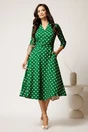 Rochie midi verde cu buline din stofa cu cordon in talie, 2, dyfashion.ro