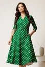 Rochie midi verde cu buline din stofa cu cordon in talie, 1, dyfashion.ro