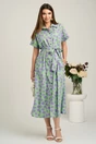 Rochie midi verde cu buline lila din viscoza in clini cu nasturi si cordon in talie, 1, dyfashion.ro